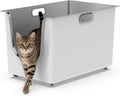 Stainless Steel Litter Box 13.7" High-Side for Big & Multi-Cats Home，White