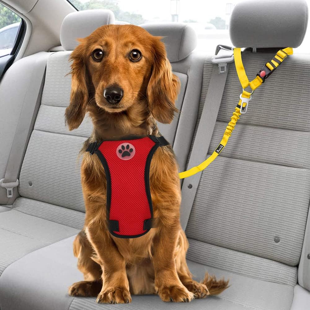 SlowTon Dog Seat Belt for Car, 2 Pack Dog Car Harness Seatbelt with Bungee
