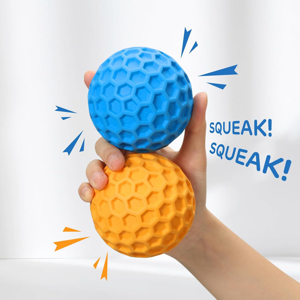 iPettie 4 Pack Honeycomb Dog Toys for Aggressive Chewers, Squeaky Chew Toys | Safe Rubber for Interactive Play, Tough Floating Chew Toy for Medium & Large Breeds, 3.15"