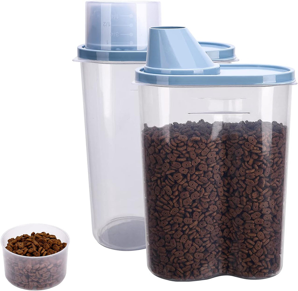 2 Pack 2lb/2.5L Pet Food Storage Container with Measuring Cup for Small Dog, Cat, Waterproof-BPA Free