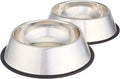 Amazon Basics Stainless Steel Non-Skid Dog Water And Food Bowls, Dishwasher Safe, Rust Resistant, 38oz Capacity, 10 x 2.8 Inches, 2-Pack 