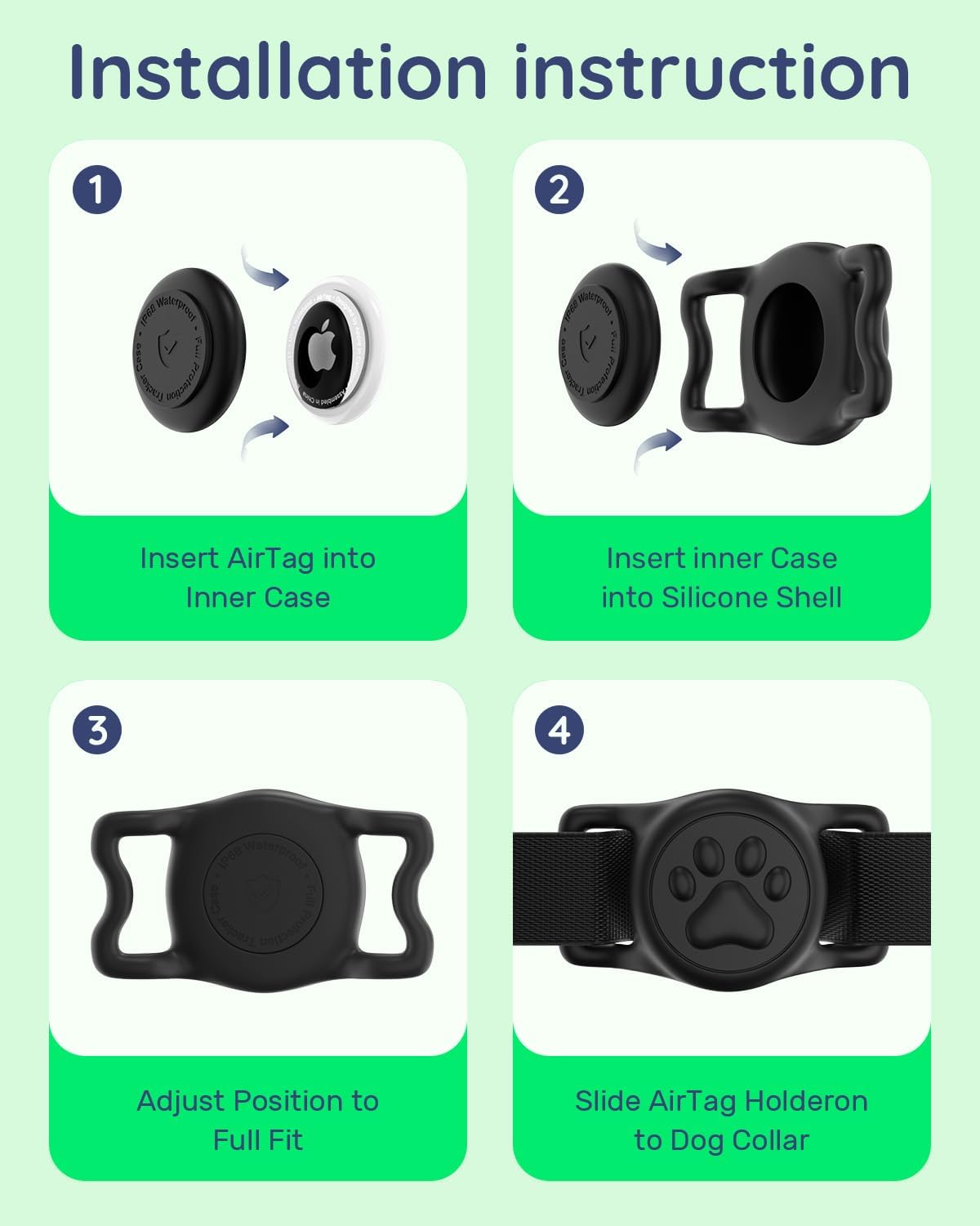 IP68 Waterproof Dog AirTag Holder for Dog Collar, Soft, Stretchy Silicone