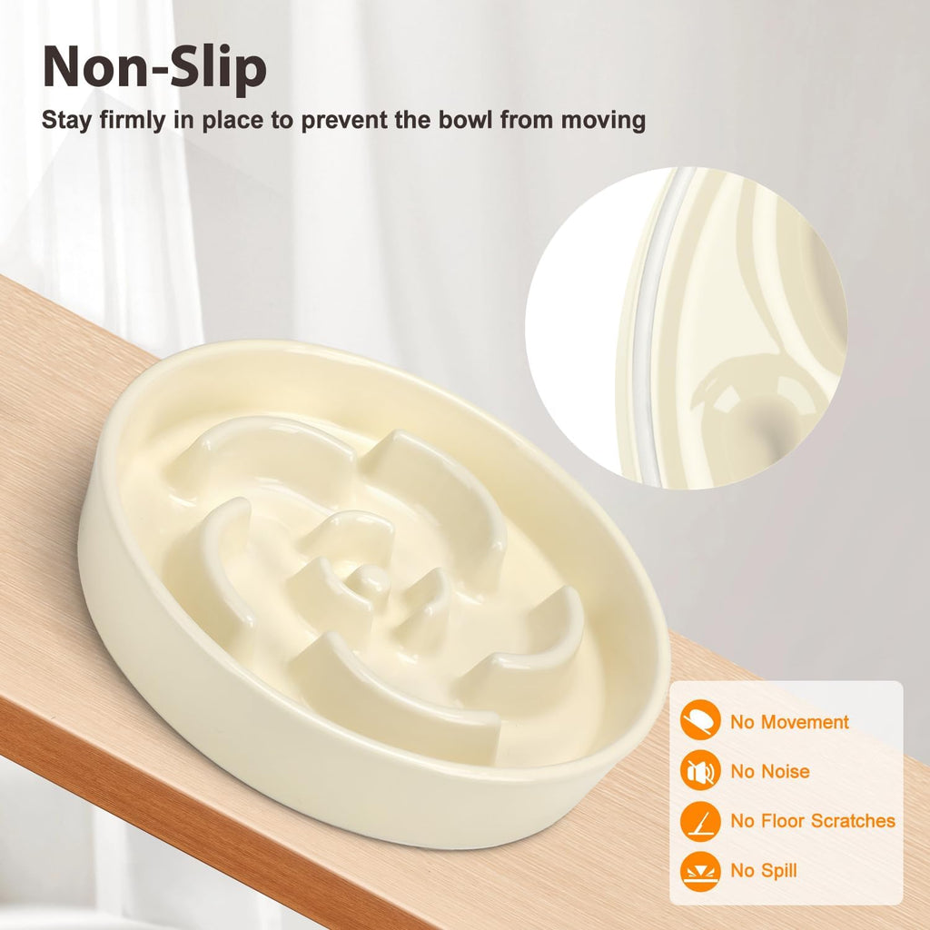 Ceramic Slow Feeder Dog Bowl, 2 Cups Maze Puzzle Dish to Slow Down Eating