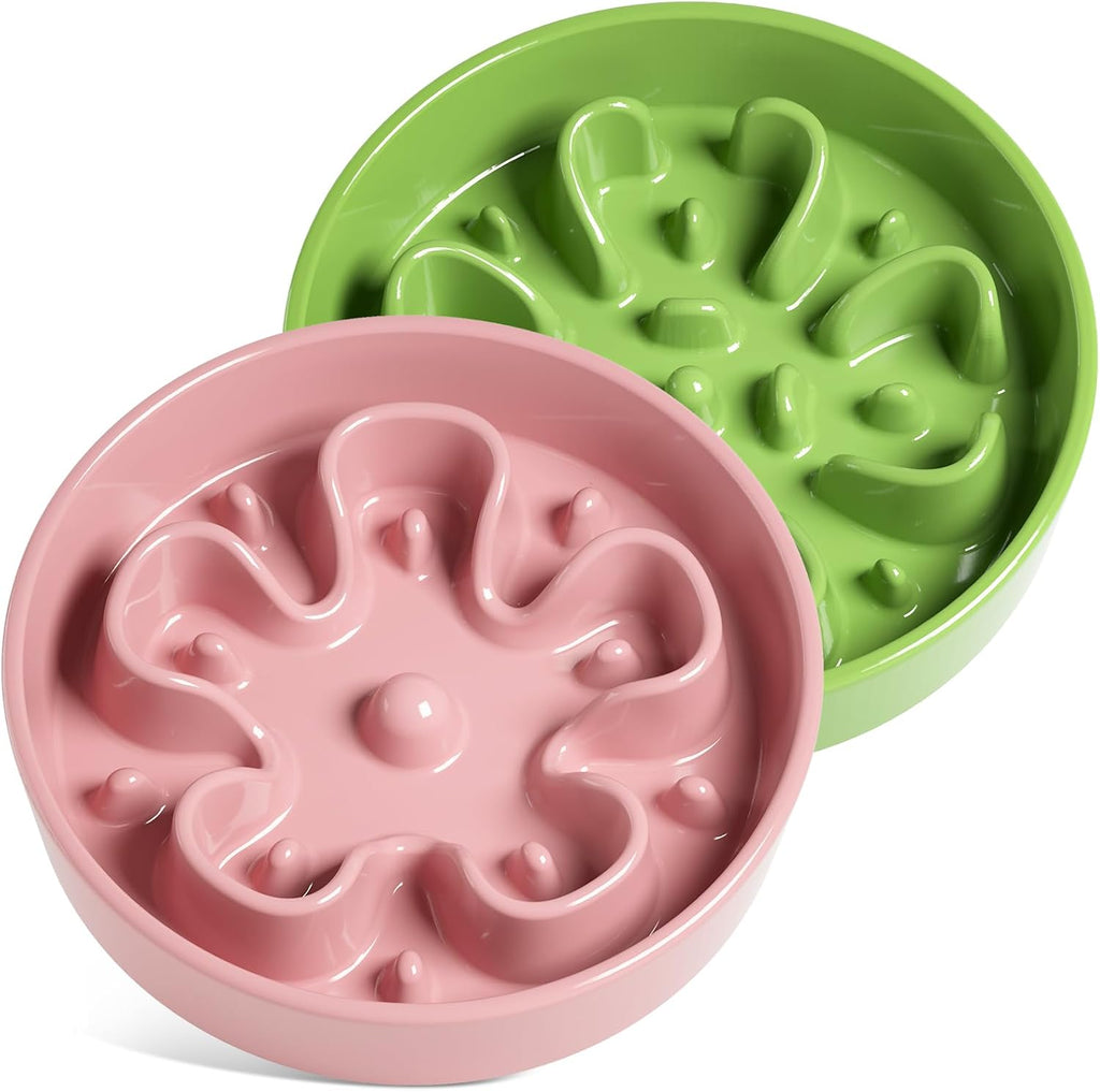 LE TAUCI 2 Pack Ceramic Slow Feeder Dog Bowls, 3 Cup, Medium Large Breed
