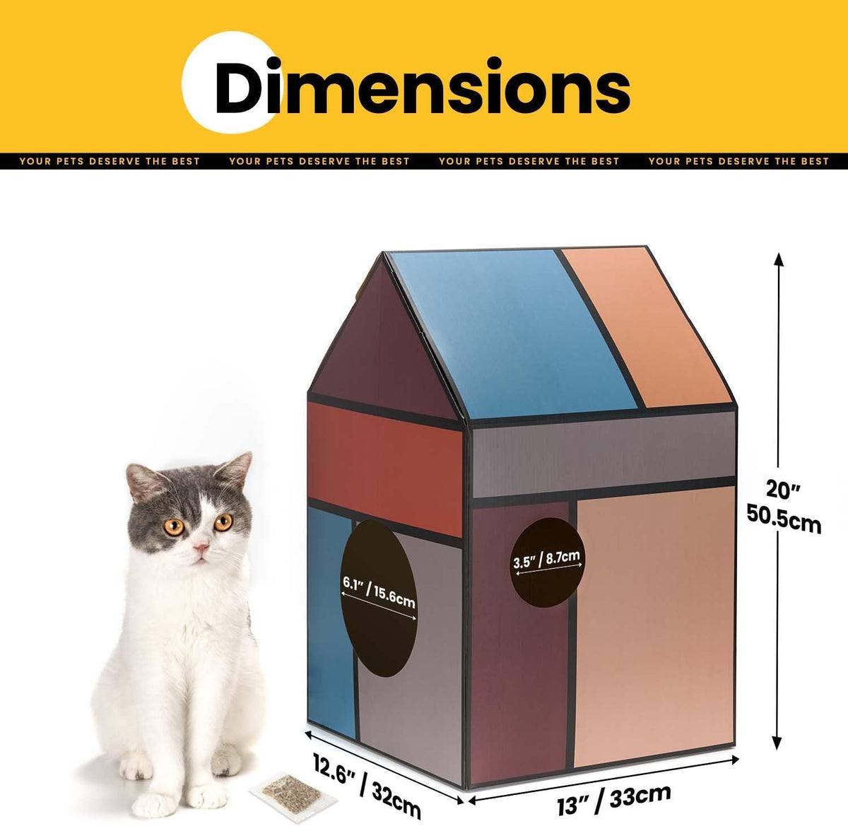 Conlun 2-in-1 Cat House Cardboard Scratching Pad Indoor Cave <13 lbs