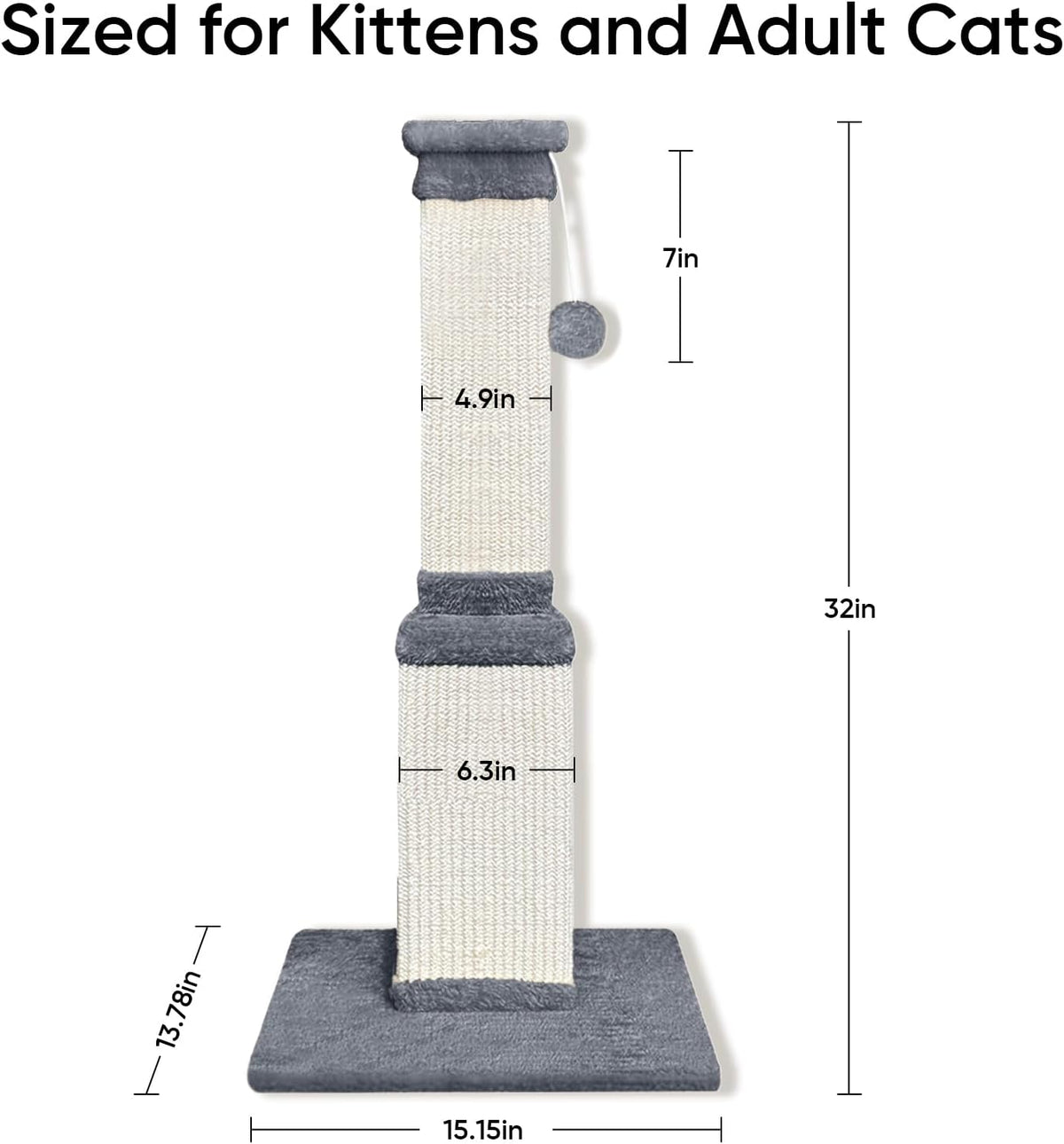 Cat Scratching Post for Indoor Cats, 32Inch Sisal Cat Scratcher
