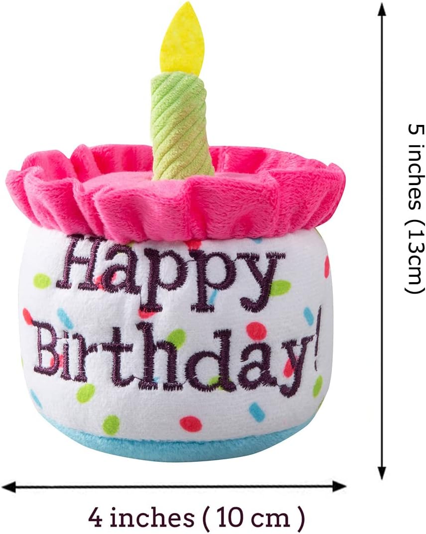 Happy Birthday Cake Catnip Toys, Birthday Cake Shaped Chew Toys for Kitten Funny Cats Gifts Plush Cat Birthday Party Toys, Pink