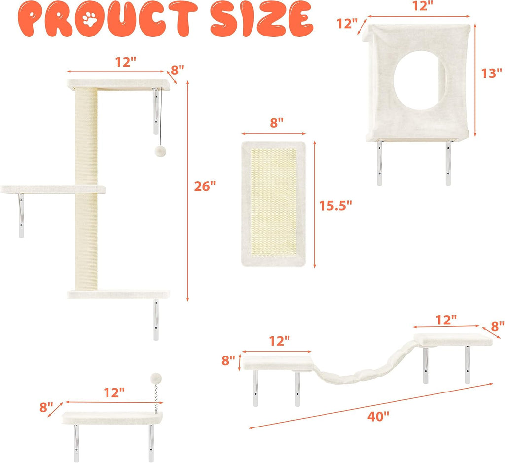 Cat Wall Shelves Set, 5 Pcs Wall-Mounted Cat Shelves, Beige