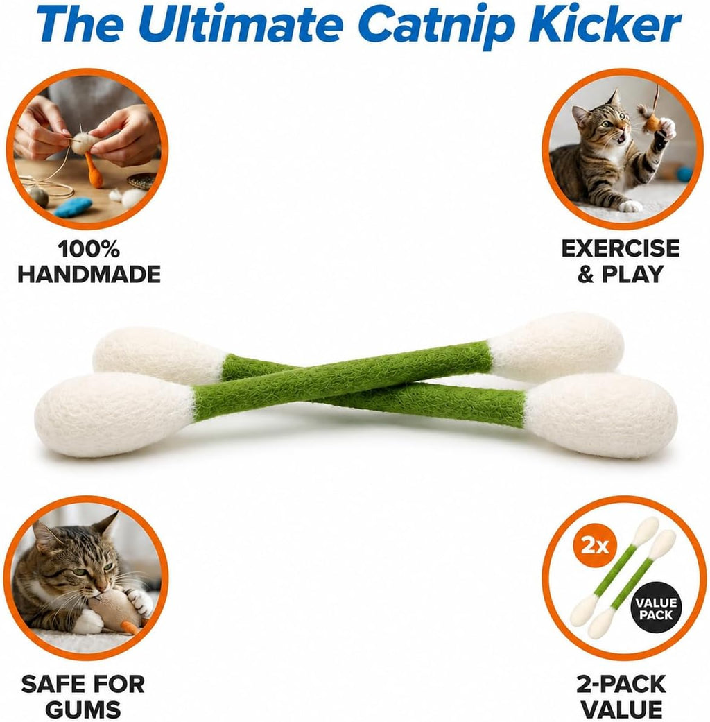 Glaciart One XXL Swabs Cat Toys with Catnip - 2 Pk | Durable for Chew, Cute Cat Toys Interactive Kitty for Boredom, Exercise, & Play | Filled w/Organic Catnip for Anxiety & as Digestive Aid