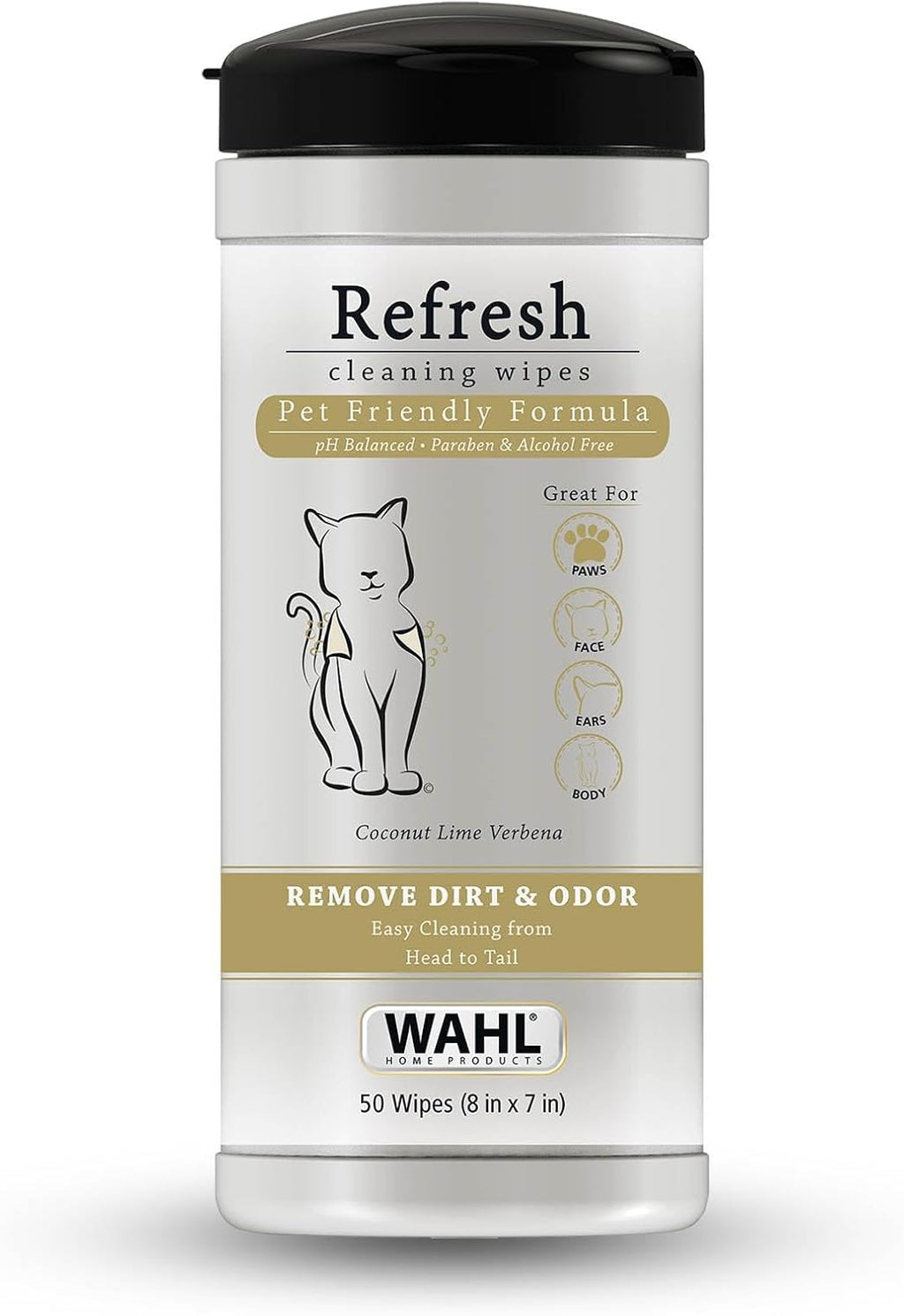 Wahl USA Cat Refresh Cleaning Wipes with Oatmeal Formula to Refresh and Clean Dirty Cats - 50 Count - 820017-500 (Pack of 6)
