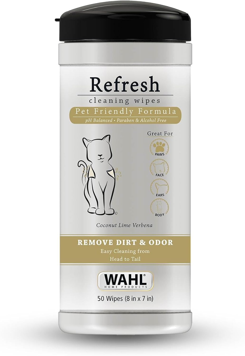 Wahl USA Cat Refresh Cleaning Wipes with Oatmeal Formula to Refresh and Clean Dirty Cats - 50 Count - 820017-500 (Pack of 6)
