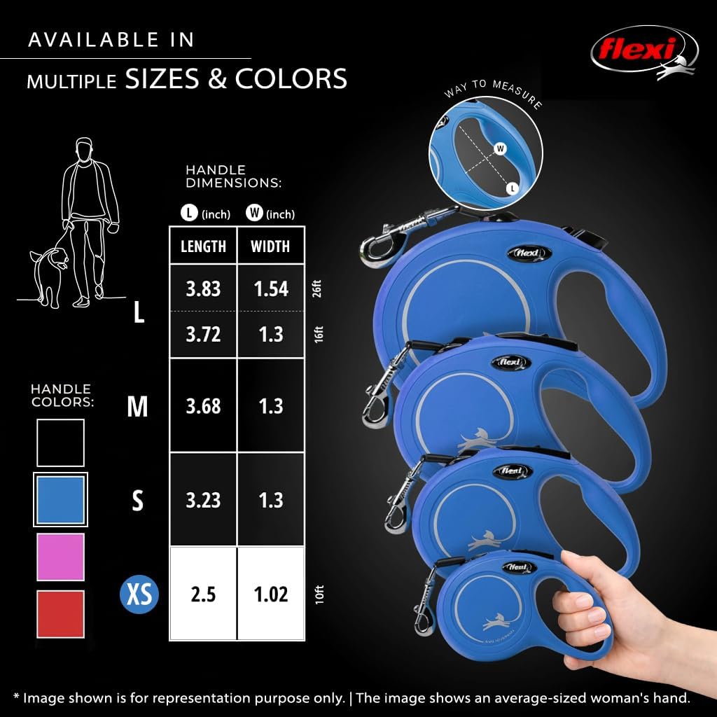 FLEXI® Classic XS Cord Retractable Dog Leash, 3-Finger Grip, 10 ft - Blue