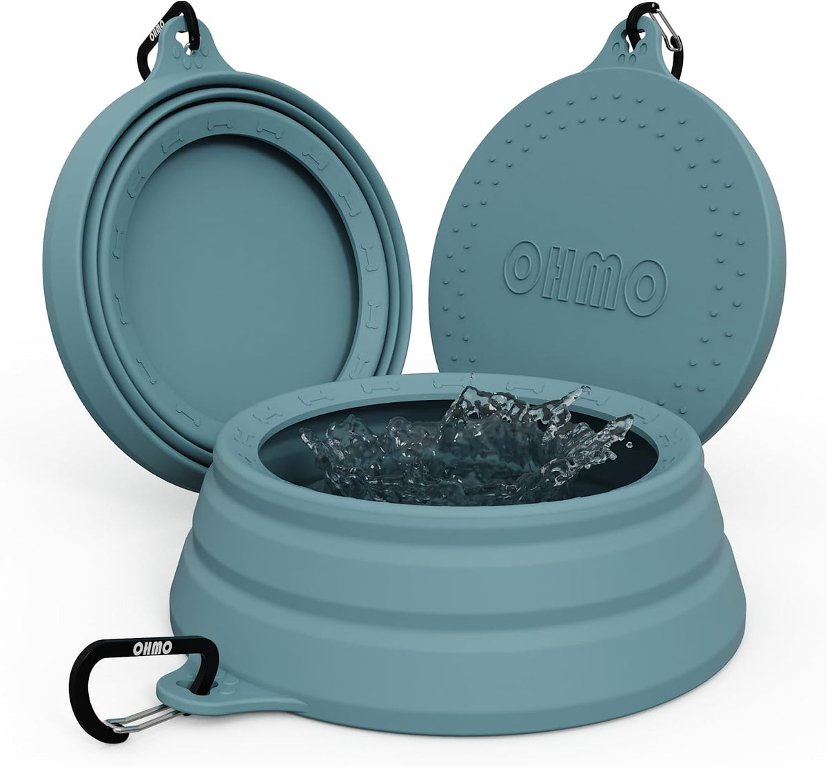OHMO Spill Proof Collapsible Dog Bowl, 34oz Portable Dog Water Bowl | Low Center Gravity Stability, Tapered Splash Control, Foldable, Dishwasher Safe, Dog Travel Essential, Light Blue
