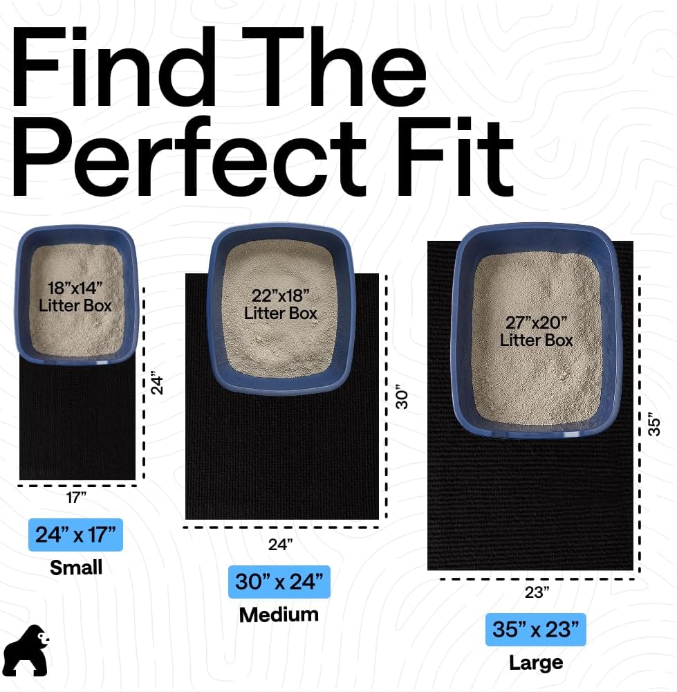 GORILLA GRIP Cat Litter Mat, Soft Felt Scatter Catcher, 30x24, Black