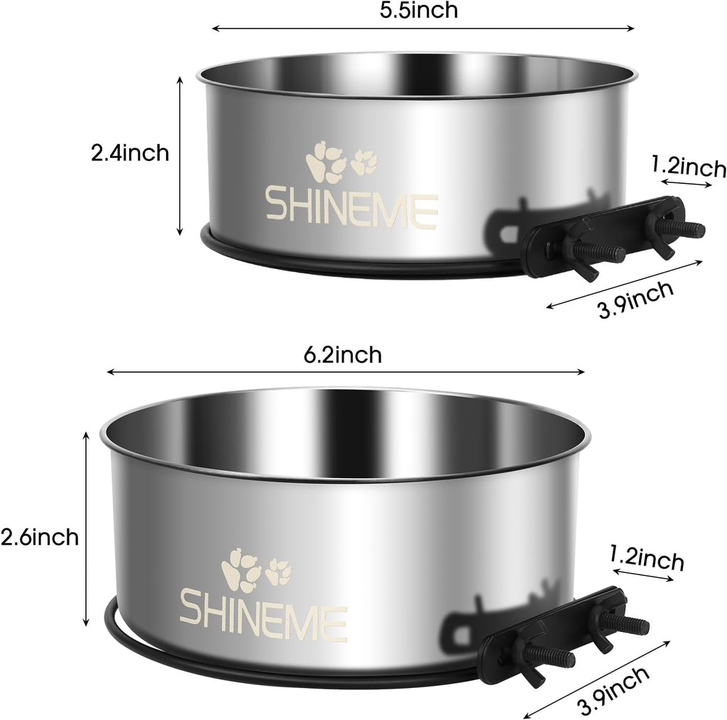Kennel Bowls Mountable in Crate Kennel Cage (6.2x2.6” & 5.5x2.4”) | 34oz & 25oz Stainless Steel Dogs Bowls, Dog Food and Water Bowl for Dog Crate, 2 Pack, Silver