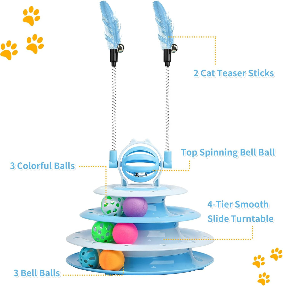 Goosheep Interactive Cat Toys Kitten Puzzle Ball with 2 Cat Teasers (Blue)