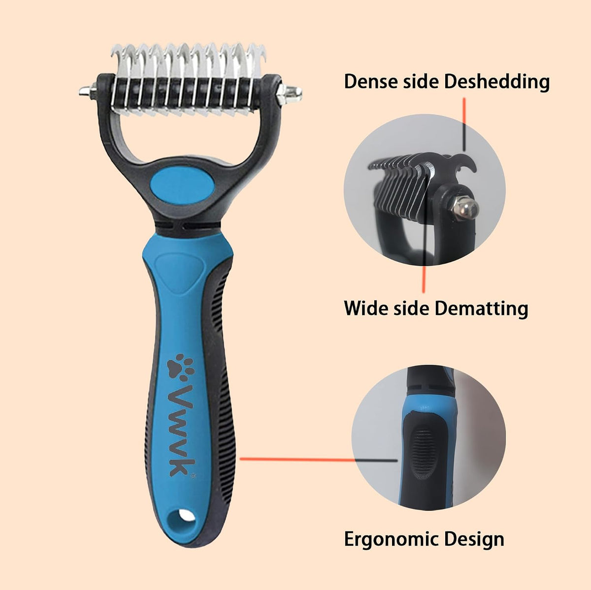 Pet Grooming Combo - Blue Deshedding Brush with Metal Comb, Professional Detangling & Dematting Tool for Long/Matted Fur on Cats and Dogs