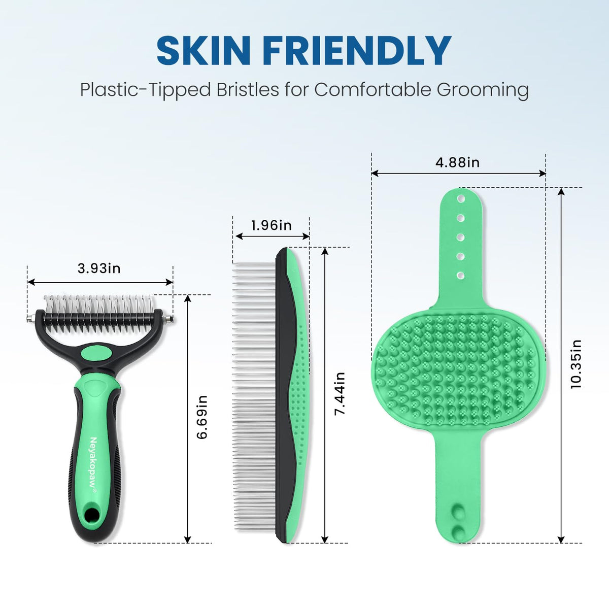 Pet Grooming Rake 4-in-1 Kit for Dogs and Cats, Double Sided Undercoat Rake, Deshedding Brush, Dematting & Metal Comb, Bathing Brush - Removes Loose Fur for Long Short Matted Hair Green