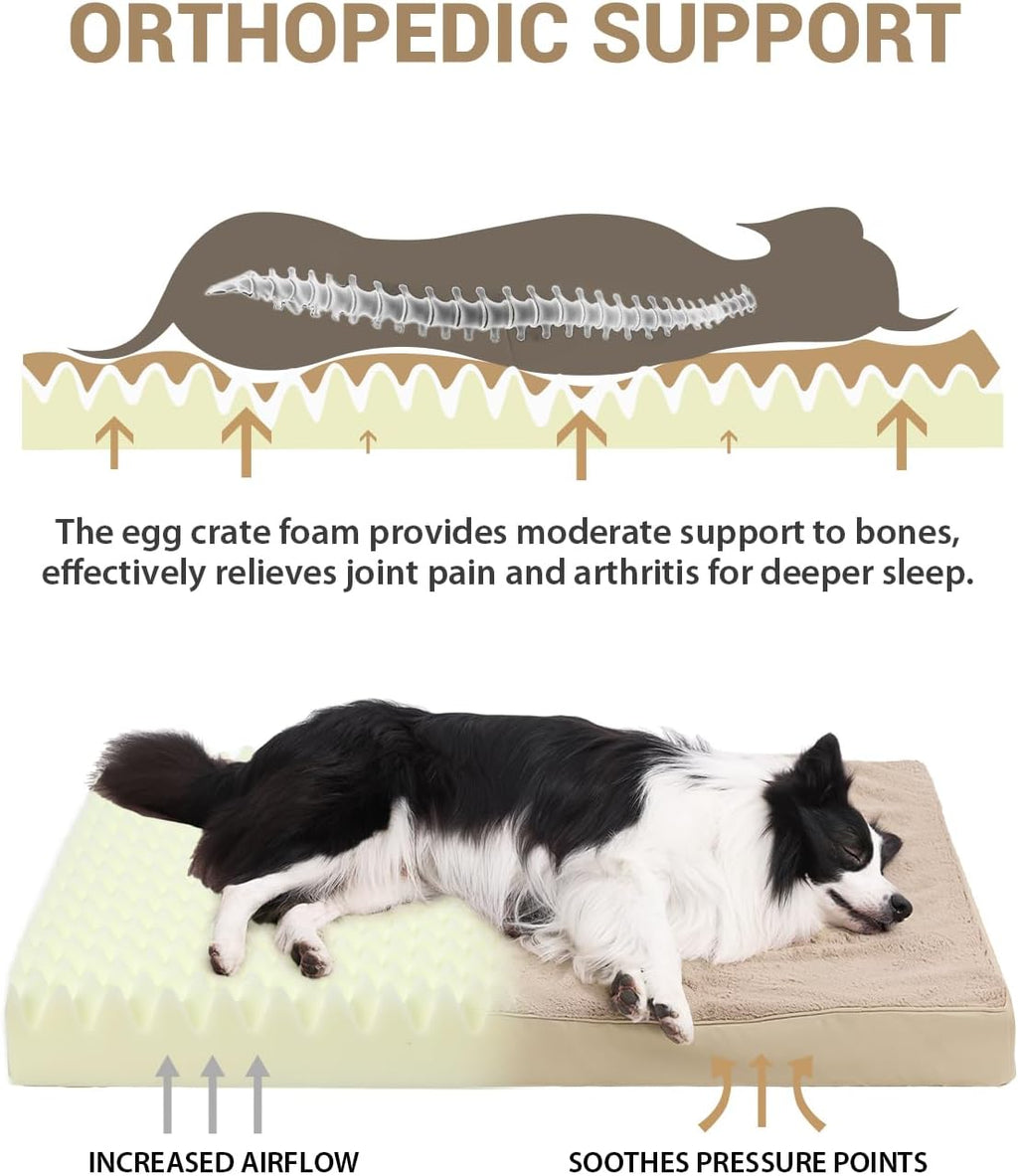 KSIIA Orthopedic Dog Bed for Large Dogs with Waterproof Lining, Khaki,35x22