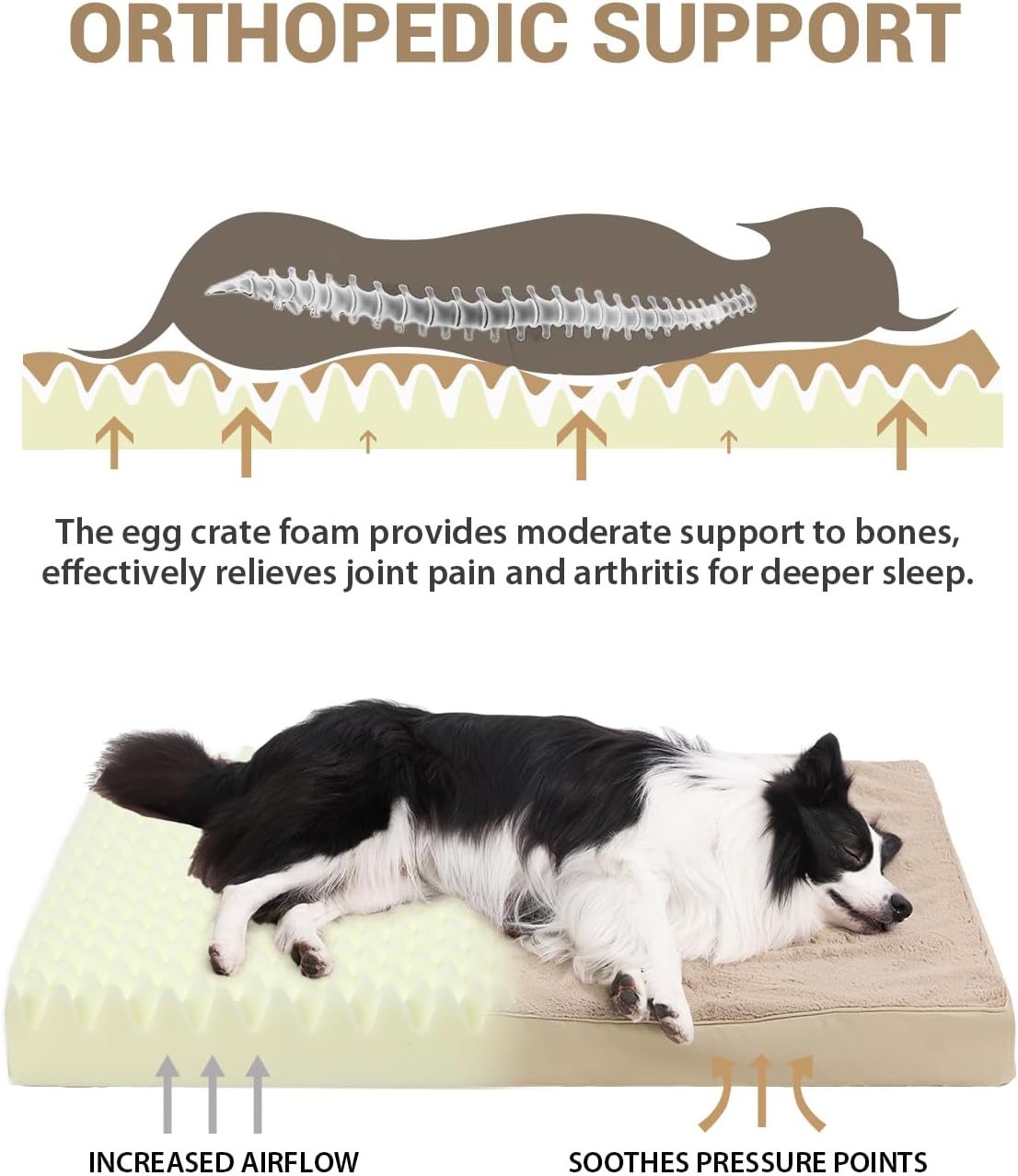 KSIIA Orthopedic Dog Bed for Large Dogs with Waterproof Lining, Khaki,35x22