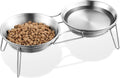 Elevated Cat Bowls, Wide Stainless Steel Cat Food Bowls with Metal Stand Whisker Stress-Free, Raised Food and Water Dish for Cats, Kitten, Puppies and Small Dogs