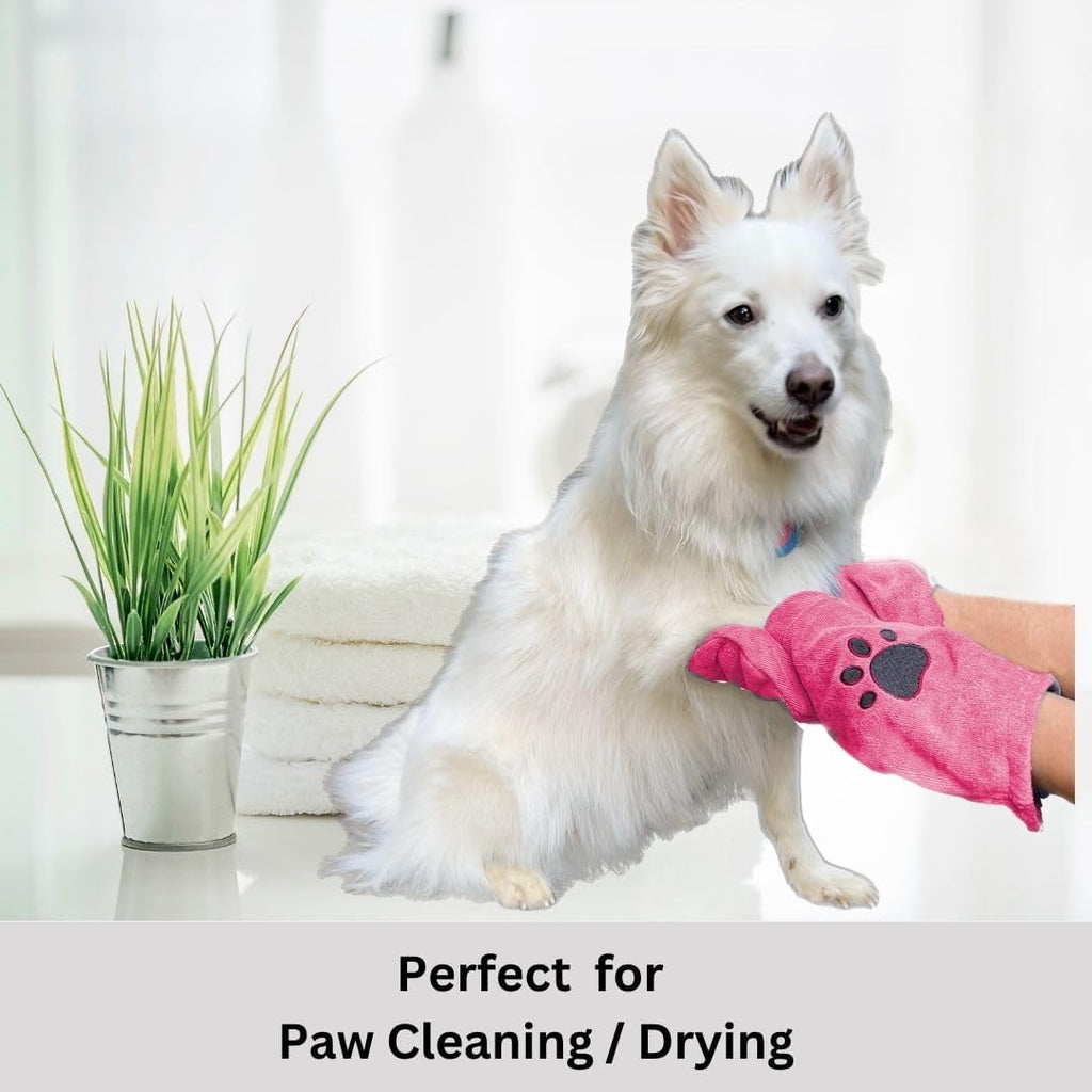 Penny & Niko Microfiber Pet Towel Mitts - Paw Cleaning and Drying Mitts/Gloves for Dogs and Cats (Pink, Standard - 4 Pack)