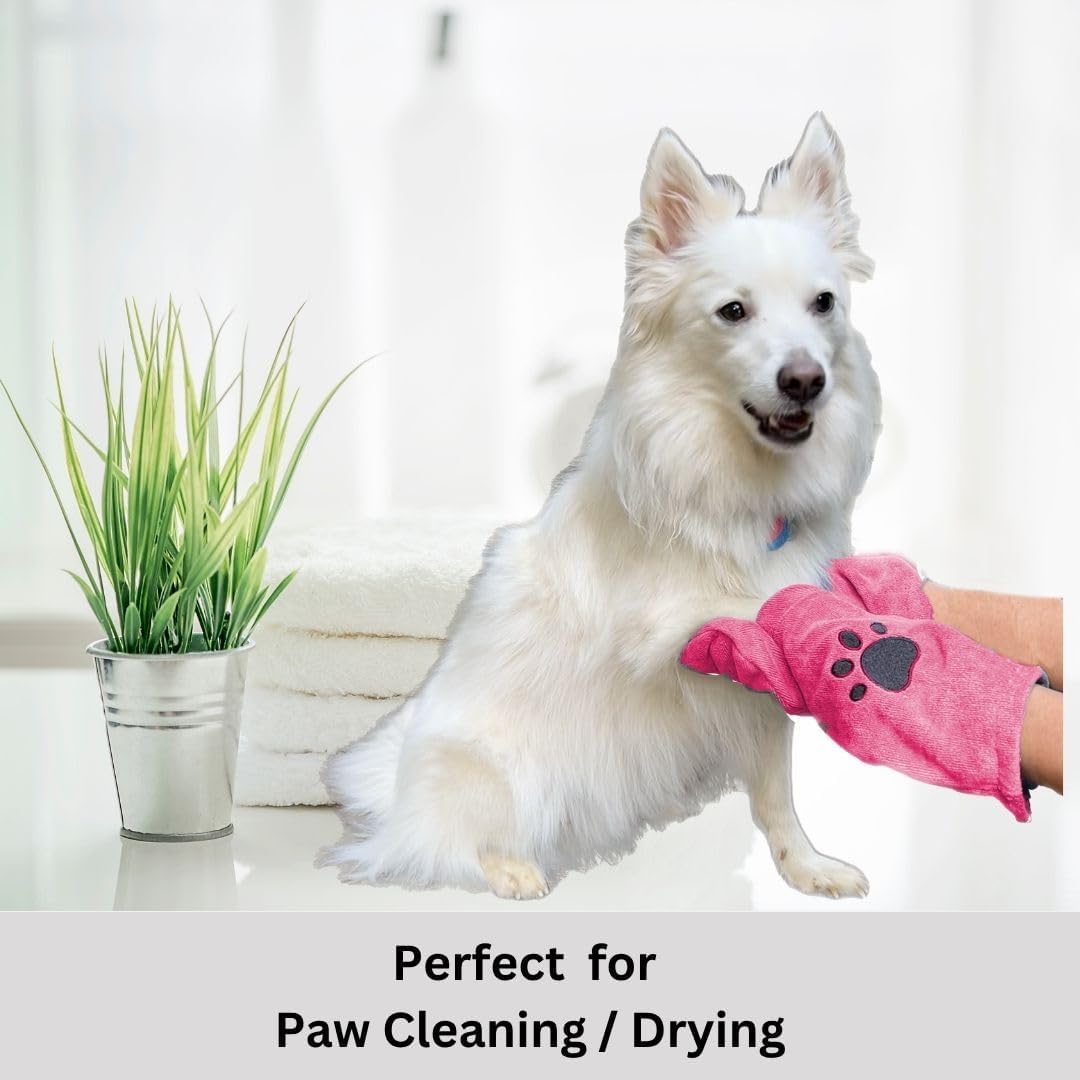 Penny & Niko Microfiber Pet Towel Mitts - Paw Cleaning and Drying Mitts/Gloves for Dogs and Cats (Pink, Standard - 4 Pack)