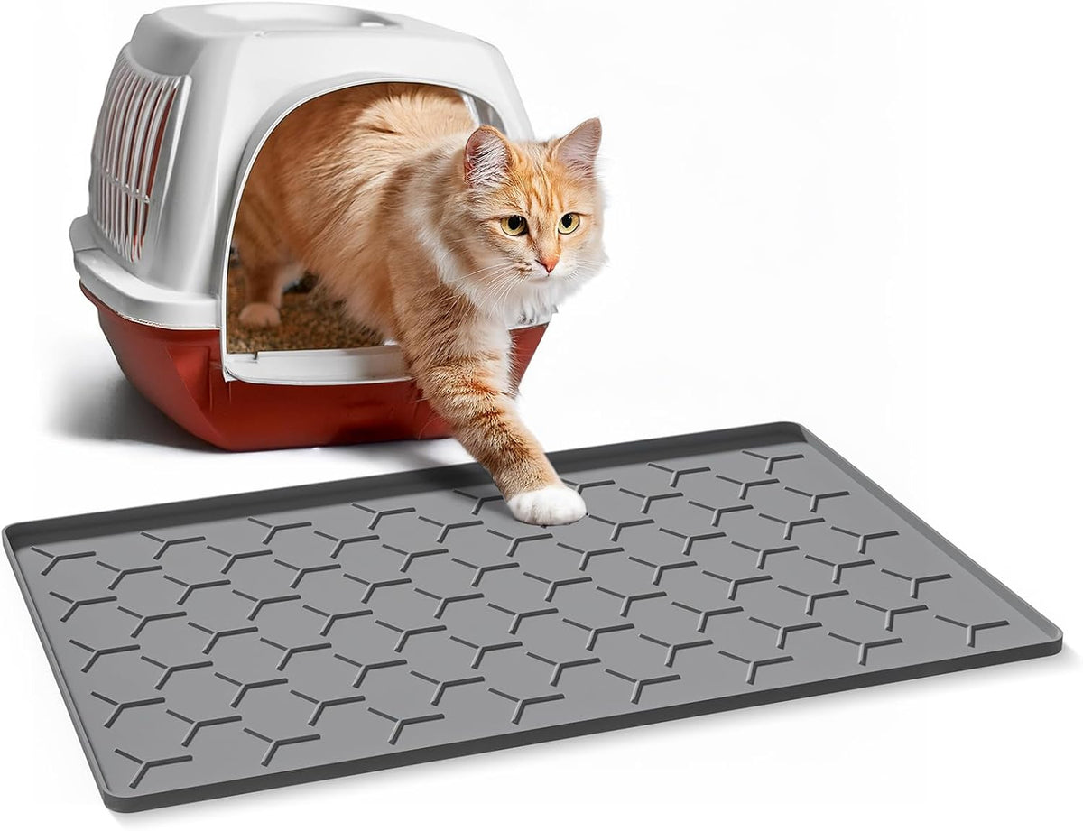Garoopion Silicone Cat Litter Mat 24×16 inch, Easy to Clean, Dark Gray | Waterproof Silicone Mat with Raised Edges, Catch Litter, Protect Floor from Urine, Multi-Use for Dog/Sink/Kitchen/Boots