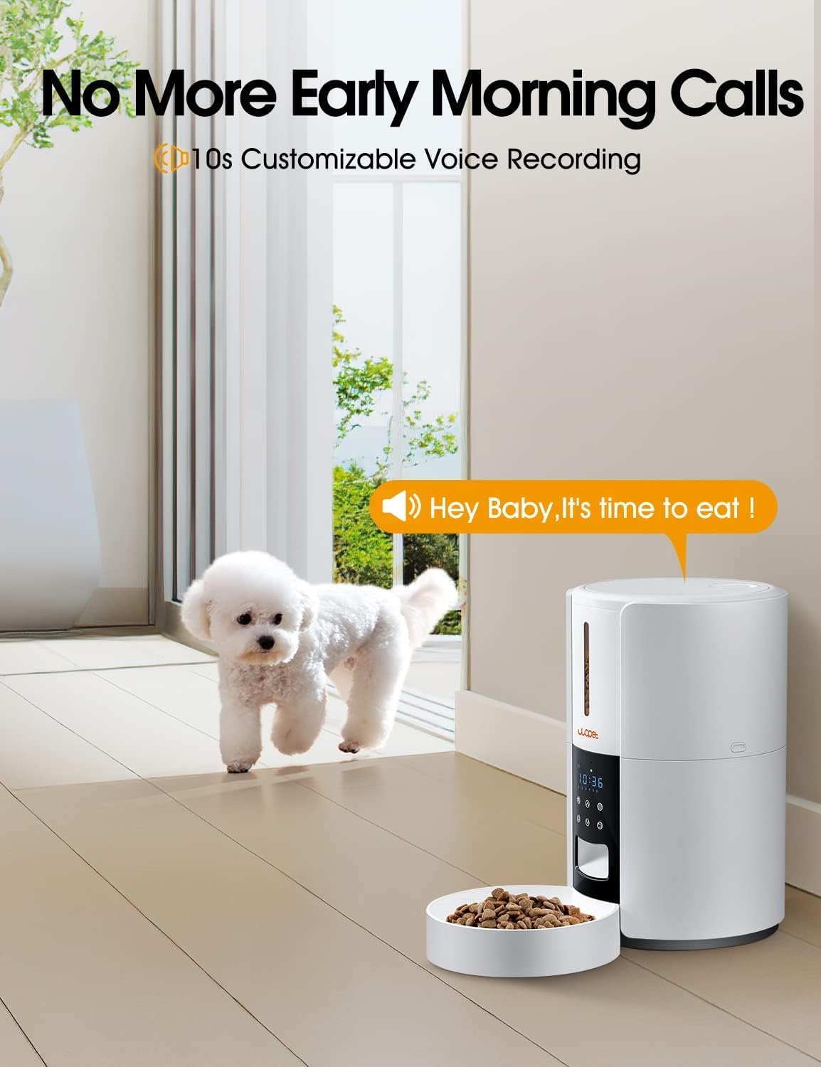 WOPET Automatic Cat Feeder, 3L Pet Dry Food Dispenser, Timed Portion Control with 6 Meals, Voice Recorder, Battery Backup