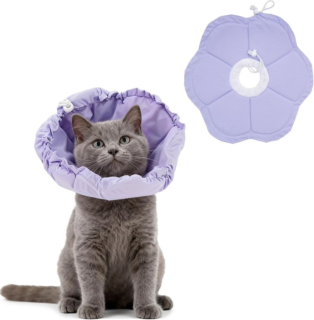 Tensho Flower Soft Cone for Cats, Purple Adjustable Elizabethan Collar (S)