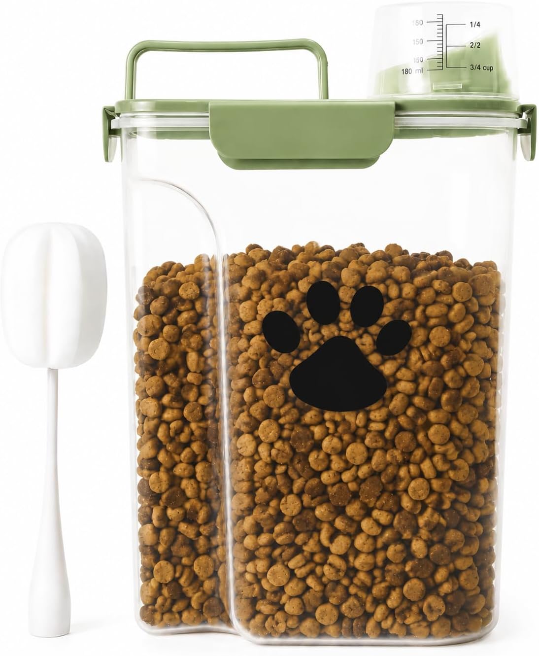 5-7Lbs Dog Cat Food Storage Container with cleaning brush, Measuring Cup,4 Snap Seals, Portable Pet Food Containers with Upgraded Large Nozzle for Dogs,Cats,Birds,Small Animals(Large-Green)