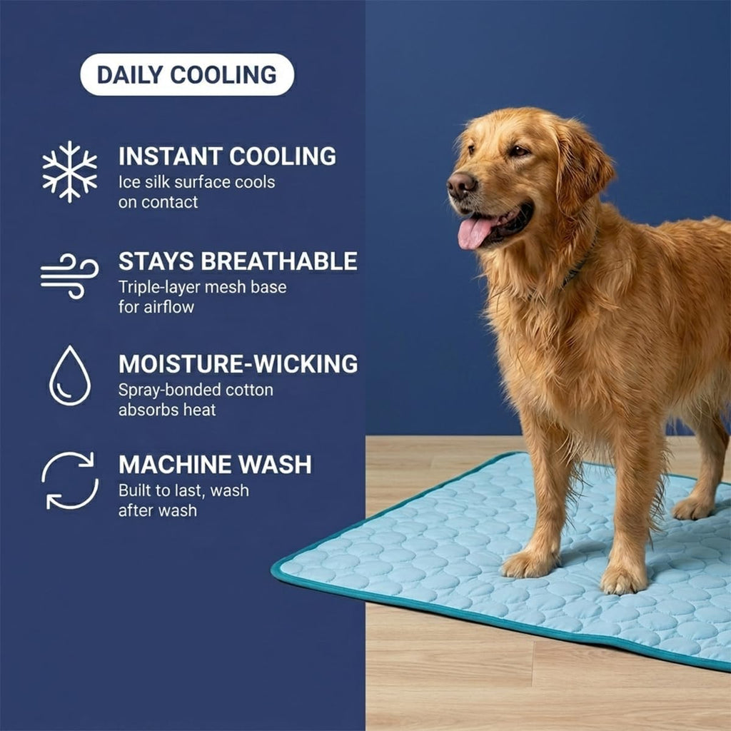 Muddy Mat® Cooling Mat for Dogs – 27" x 39" Ice Silk Dog Cooling Mat | Self-Cooling, Non-Toxic | Indoor & Outdoor, Crate, Car | Machine Washable, Blue