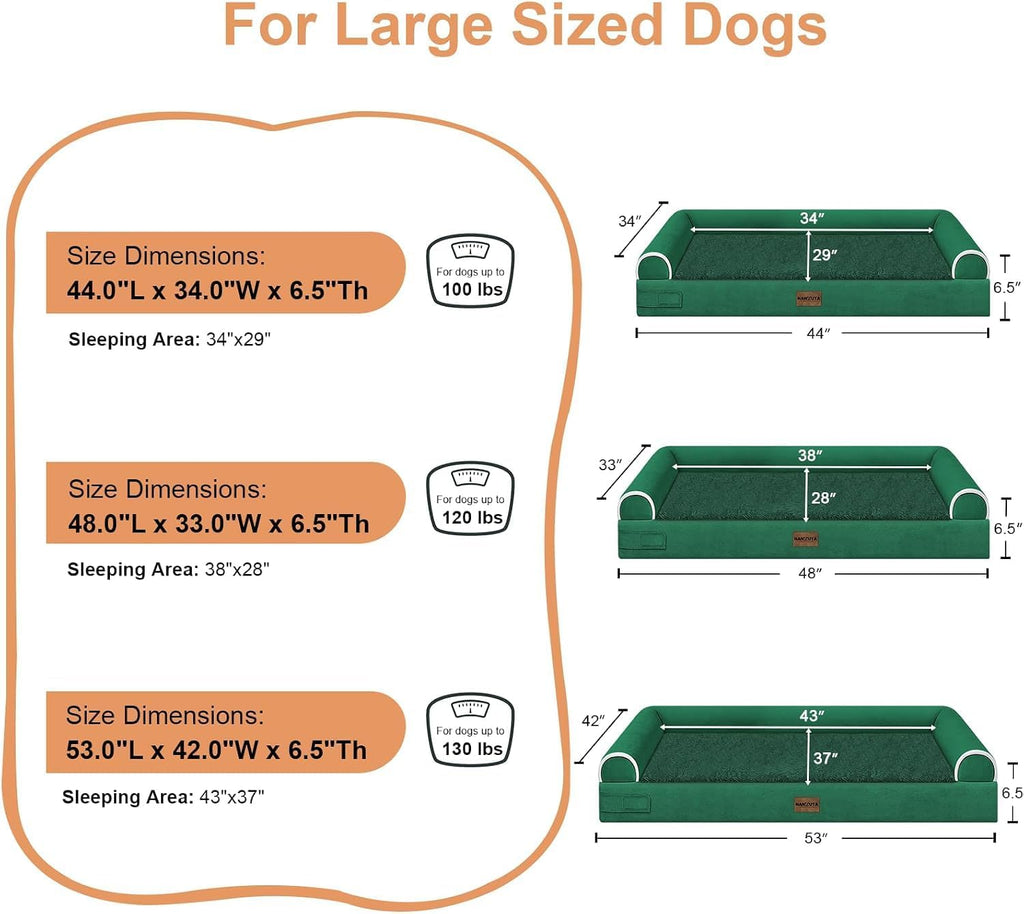 NANUYA Orthopedic Dog Bed for Jumbo Dogs, 53 x 42 Inch, Emerald