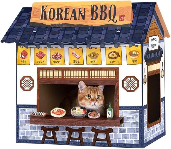 SMILE PAWS Cat Beds for Indoor Cats, Cardboard Cat House with Scratchers, Korean BBQ, Large Sturdy Cat Furniture Condo Cave Tent, Easy to Assemble Pet Toys Accessories Stuffs, Bunny Small Animals
