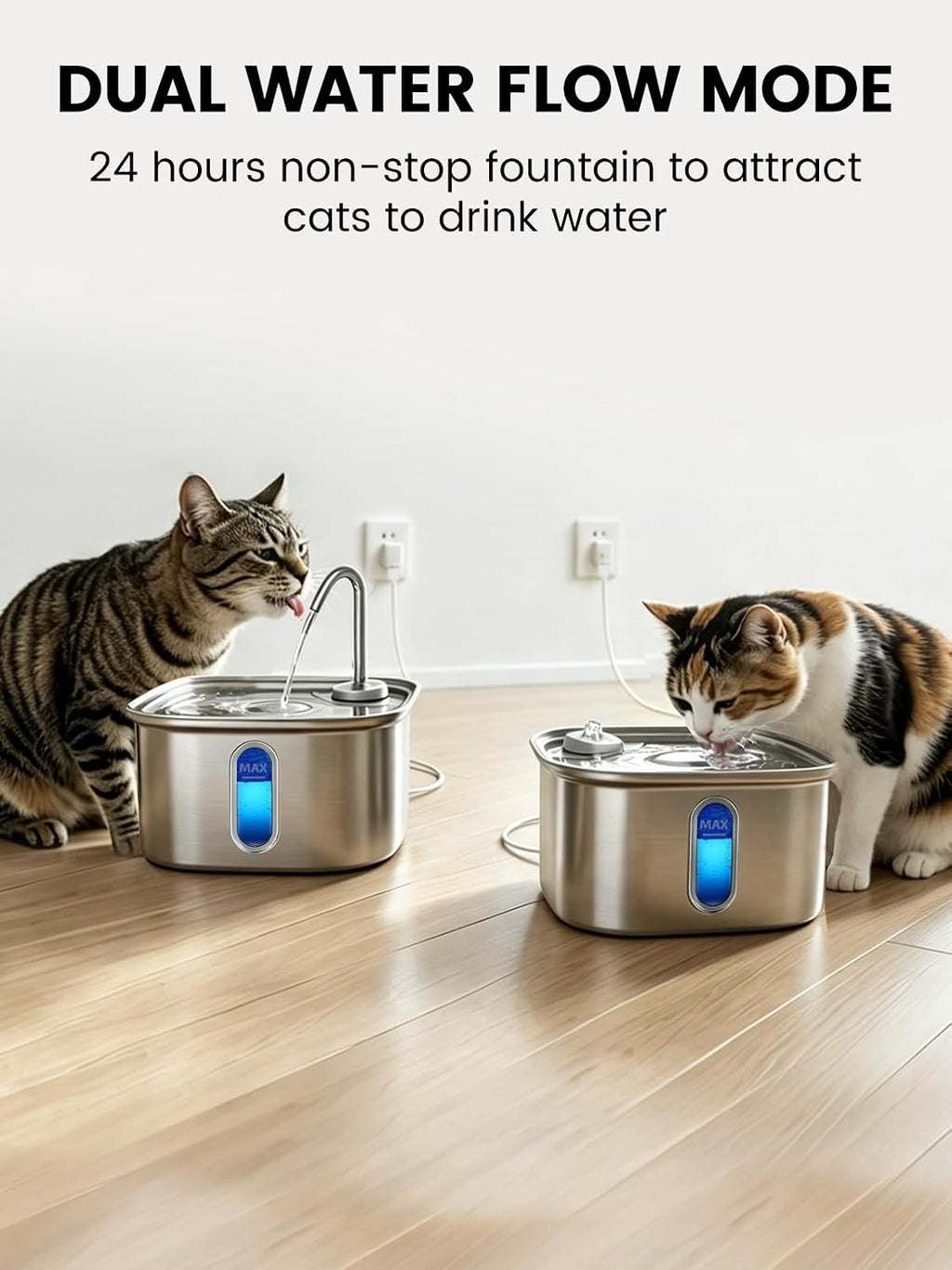 Cat Water Fountain Stainless Steel for Cats Indoor 2.5L 85oz by BPA-free SUS304, Effective 6-Layer Filter Cat Fountain for Drinking 20dB Ultra Quiet Metal Pet Water Fountain (Fountain108oz+4Filters+Mat)