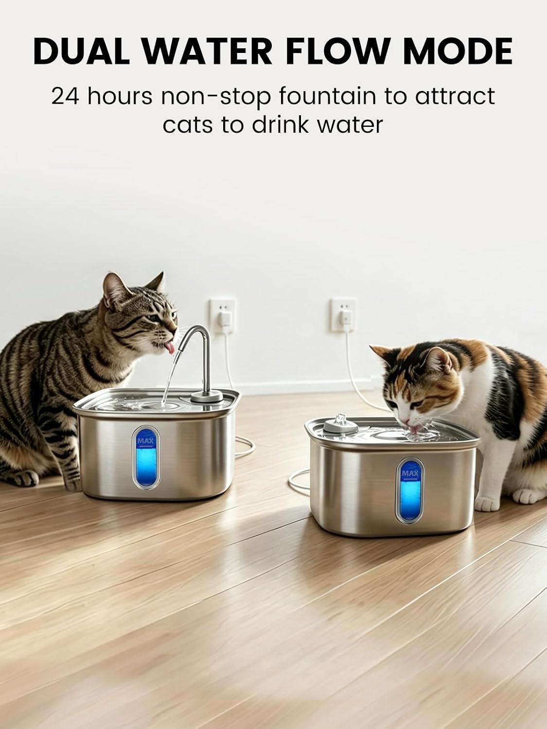 Cat Water Fountain Stainless Steel for Cats Indoor 2.5L 85oz by BPA-free SUS304, Effective 6-Layer Filter Cat Fountain for Drinking 20dB Ultra Quiet Metal Pet Water Fountain (Fountain108oz+4Filters+Mat)