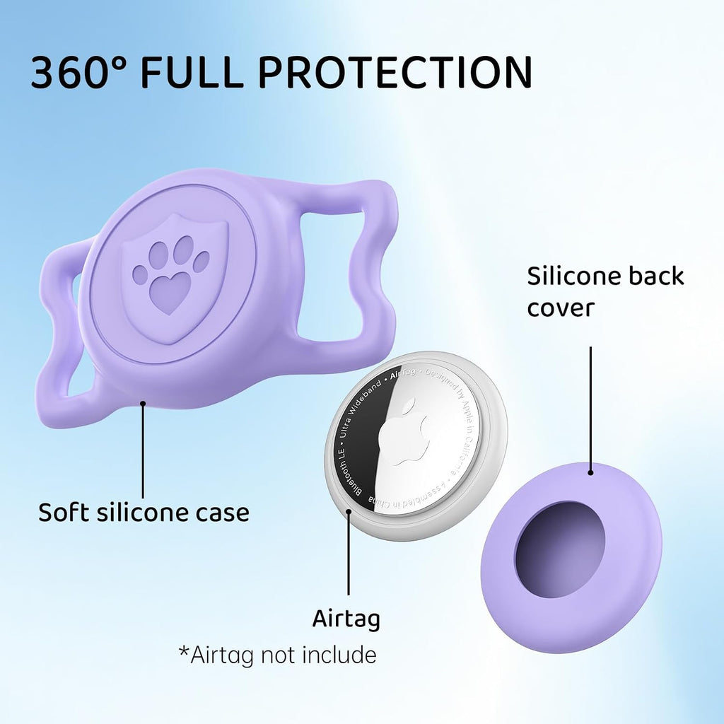 IP68 Waterproof AirTag Holder for Dog Collar, Silicone,Black&Purple, 2Pack