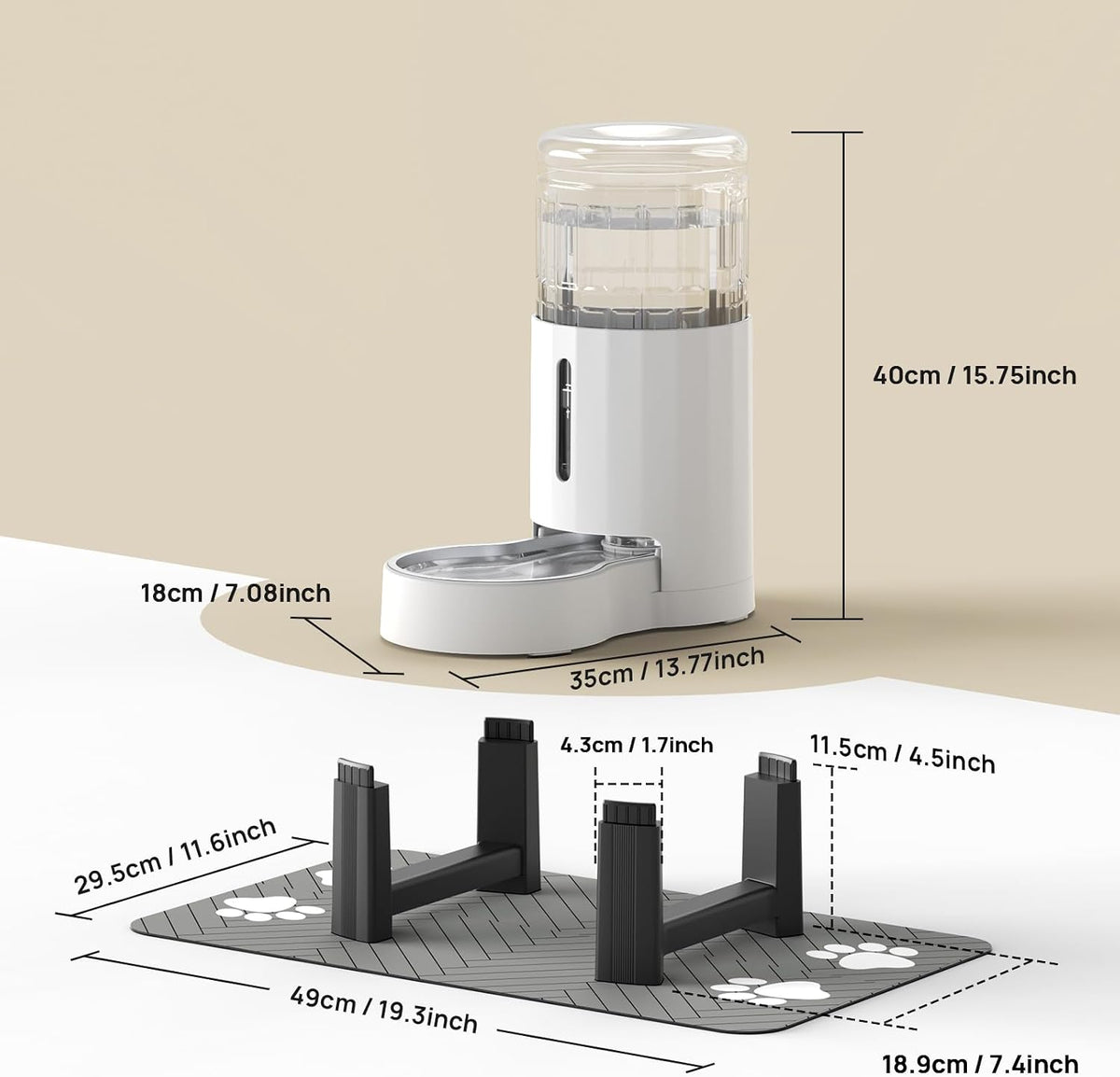 CZPET Gravity Dog Water Bowl Dispenser, Wider Mouth (8L+Stand+Mat, White)