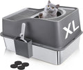 SOUJOY Stainless Steel Cat Litter Box with Lid, Extra Large Top Entry Litter Boxes for Big Cats, Enclosed Removable Metal Litter Box with Scoop and High Wall, Anti-Leakage, Easy Cleaning