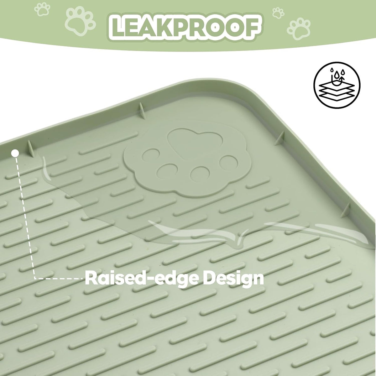 Silicone Cat Litter Mat for Litter Box 34”x22” Large Cat Mat, Green | Waterproof, Non-Slip, Leak-Proof Rug Mat with Lip, Easy to Clean, Extra Large Litter Catcher Mat for Floor