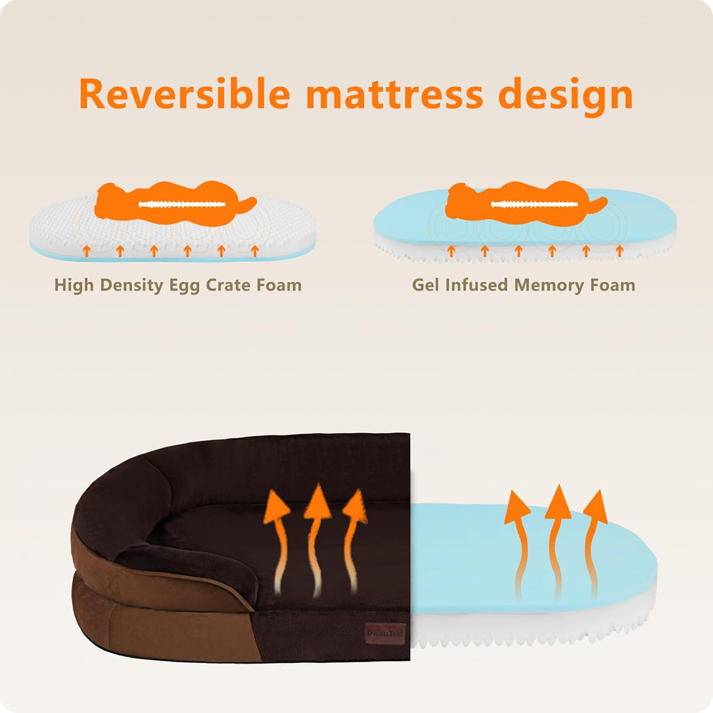 Dwanton Orthopedic Waterproof Large Dog Bed Sofa, Gel Memory Foam, 38"