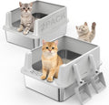 2PACK Stainless Steel Litter Box, Extra Large Litter Boxes for Big Cats, XL Metal Cat Litter Box with Lid High Sides, Anti-Urine Leakage, Non-Sticky, Scoop Included