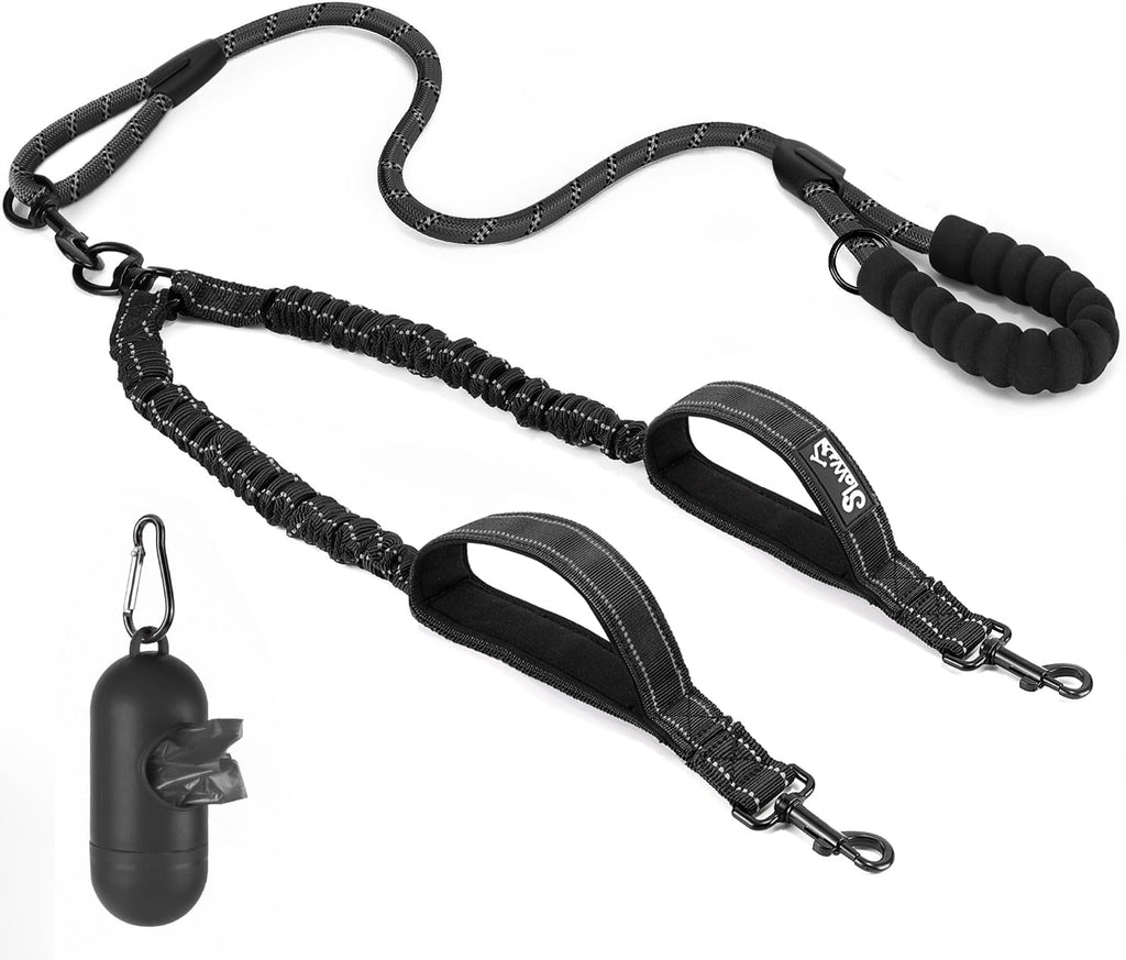 Lukovee Double Dog Leash, Heavy Duty Lead, No Tangle, Plus Handle,M