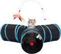 Tempcore Cat Tunnel, 3-Way Collapsible Toy for Indoor Cats, Black & Blue | 3-Way Cat Tunnel with Peek Holes, Hanging Ball and Teaser Wand, Collapsible Design for Play, Hiding, Chasing and Exercise