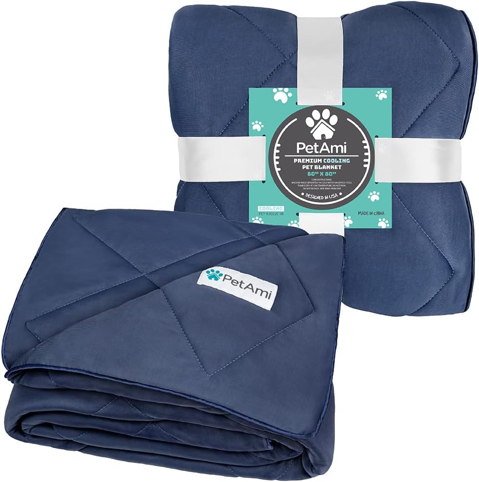 PetAmi Cooling Dog Blanket Lightweight Soft for Large Pet Cat 60x80, Navy