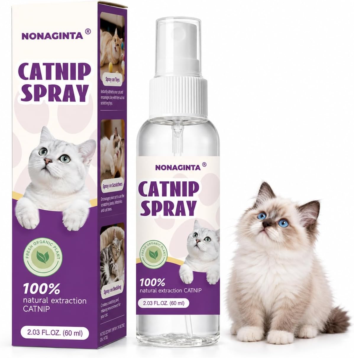 Catnip Spray for Cats, Catnip Mist for Indoor Cats - Organic Herbal Formula to Encourage Active Play & Renew Old Toys, 100% Natural & Safe (2 fl.oz)