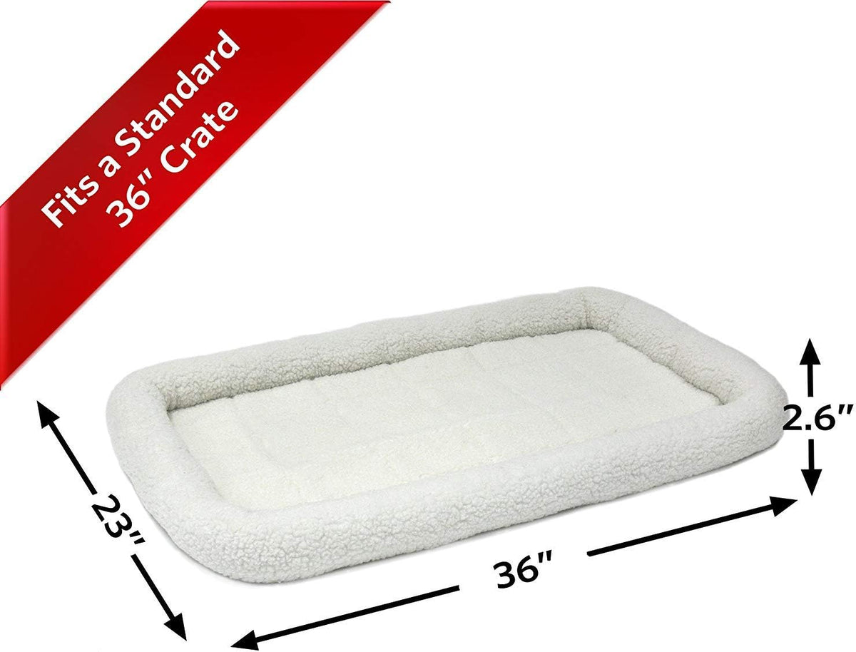QuietTime by MidWest 36" Dog Crate Bolster Bed, White Fleece, Medium Breeds | Crate Mat, Measures 36.42 x 24.02 x 3.35 Inches, Machine Washable Pet Bed, Fits Most 36-Inch Dog Crates