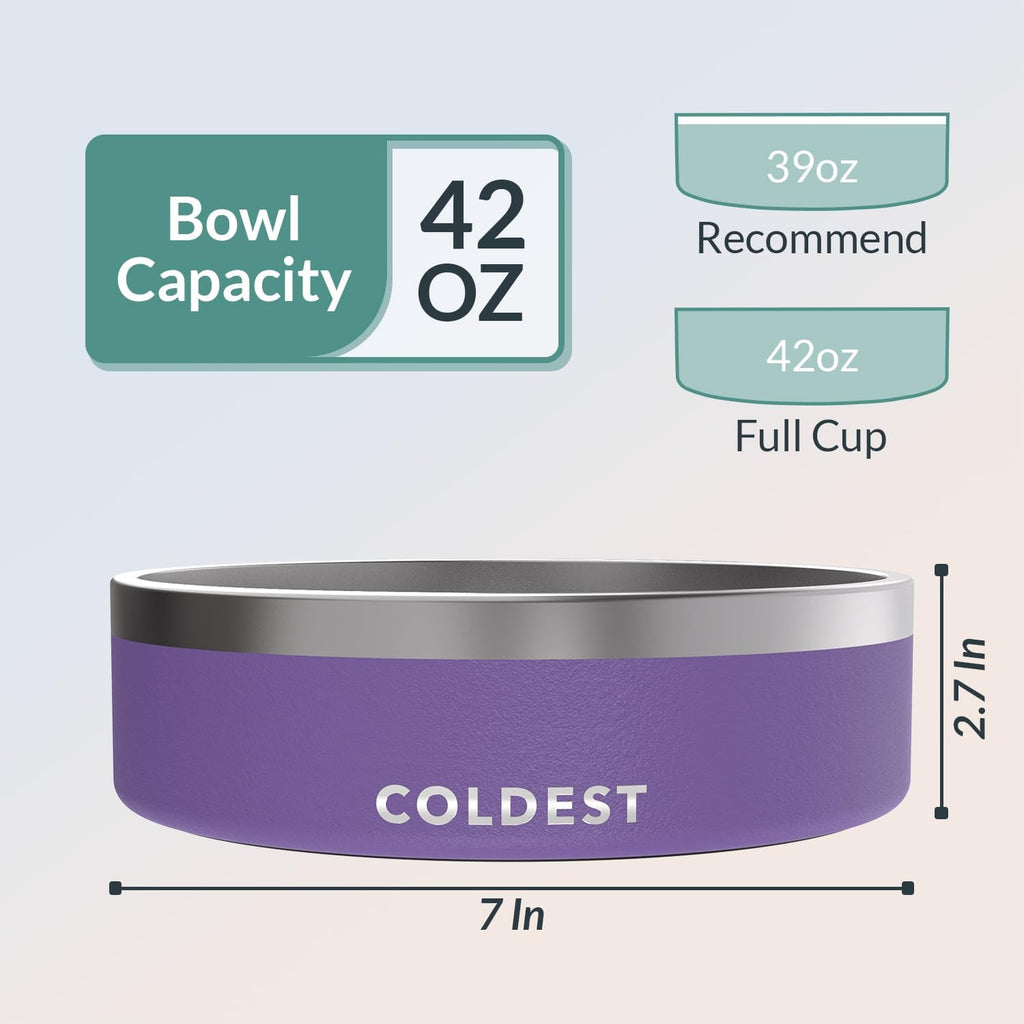 Coldest Dog Bowl - Anti Rust Metal, Non Slip, 3 Layers Insulated Stainless Steel Dog Bowls - Spill Proof & Heavy Duty - Water Bowl for Dogs, Cats & Pets, Dish Washer Safe (42 oz, Galaxy Purple) 
