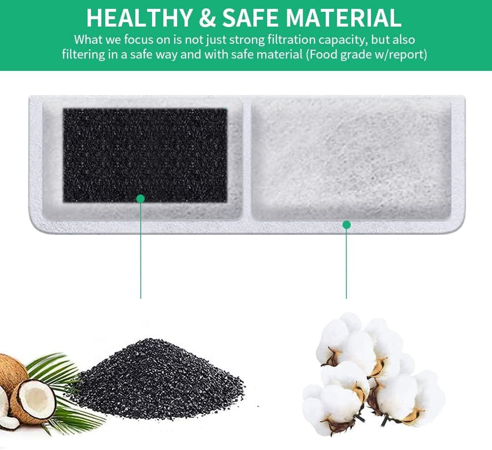 Kastty 8 Pack Replacement Filters and Pump Filters for Battery Operated Cat Water Fountain, Made of Activated Carbon and PP Cotton, Food Grade