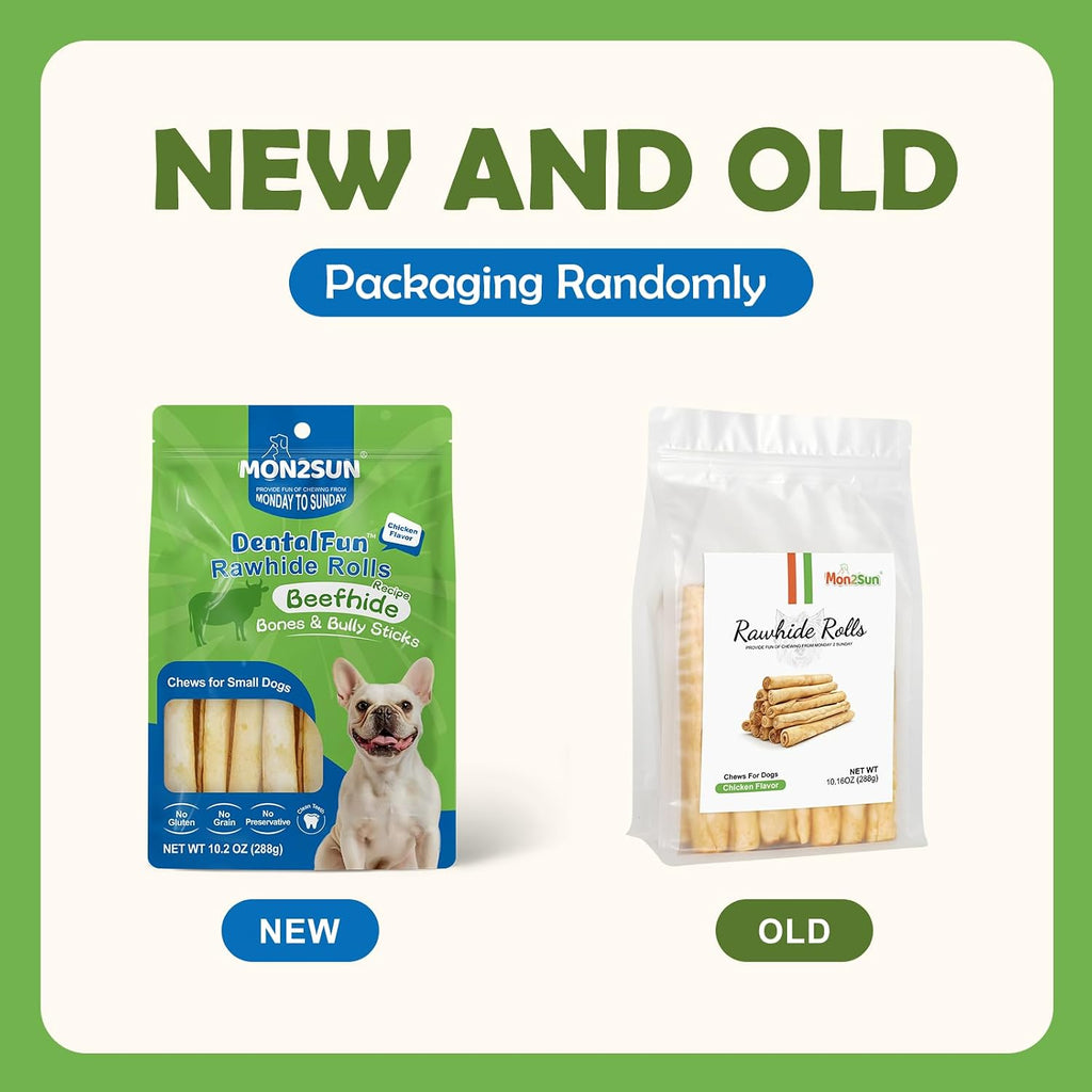 MON2SUN Dog Treats, 6Inch Chicken Flavor Rawhide Rolls, 10.2 oz